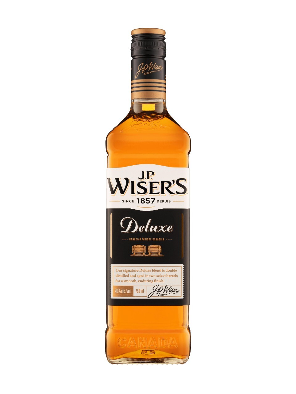 J.P. Wiser's Deluxe Canadian whisky bottle