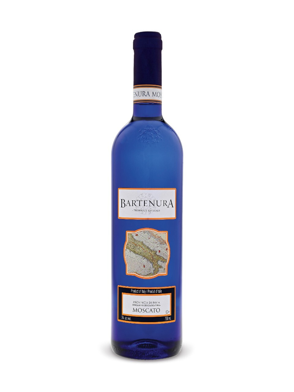 Bartenura Moscato kosher blue wine bottle